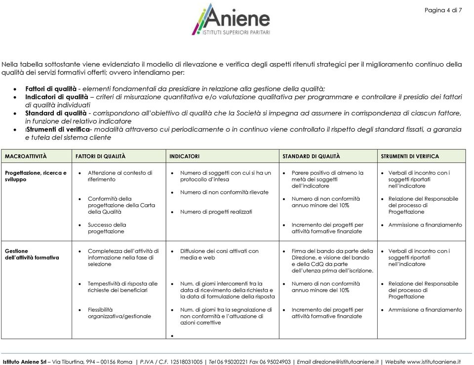 valutazione qualitativa per programmare e controllare il presidio dei fattori di qualità individuati Standard di qualità - corrispondono all obiettivo di qualità che la Società si impegna ad assumere