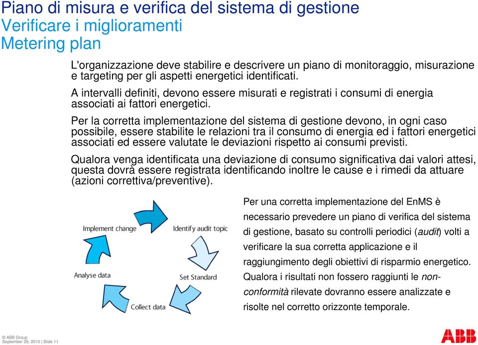 Per la corretta implementazione del sistema di gestione devono, in ogni caso possibile, essere stabilite le relazioni tra il consumo di energia ed i fattori energetici associati ed essere valutate le