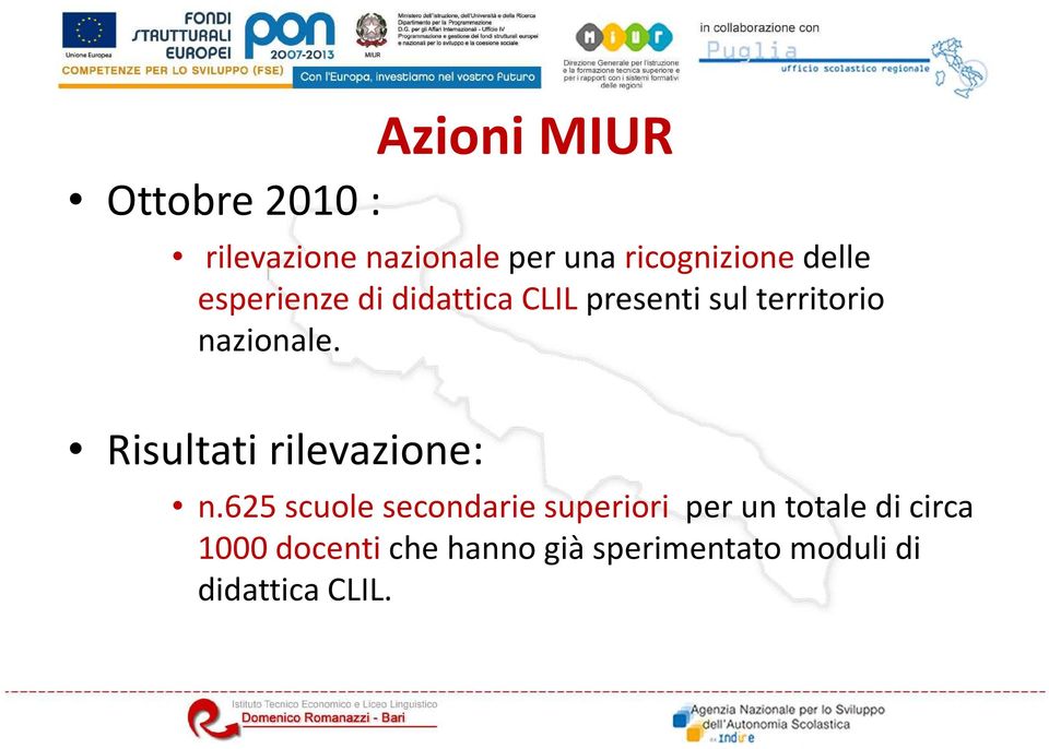 nazionale. Risultati rilevazione: n.