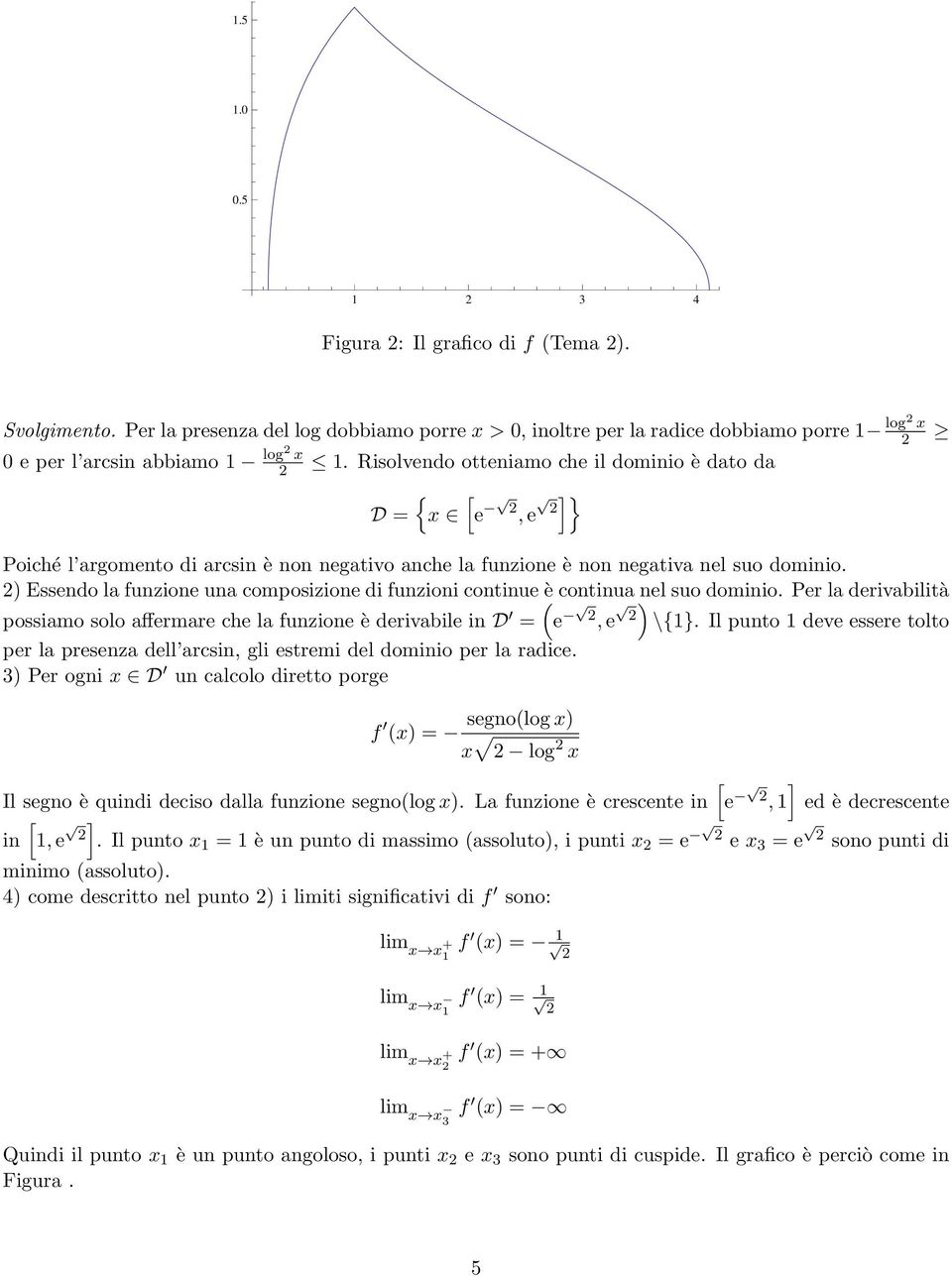 Essedo la fuzioe ua composizioe di fuzioi cotiue( è cotiua el suo domiio. Per la derivabilità possiamo solo affermare che la fuzioe è derivabile i D = e, e \{}.