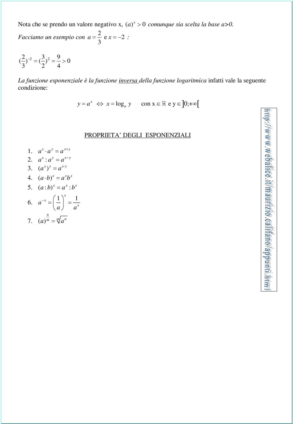 l funzione invers dell funzione logritmic inftti vle l seguente condizione: log