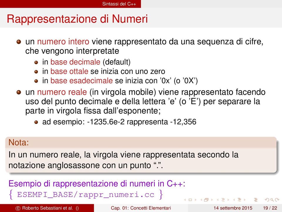 separare la parte in virgola fissa dall esponente; ad esempio: -1235.