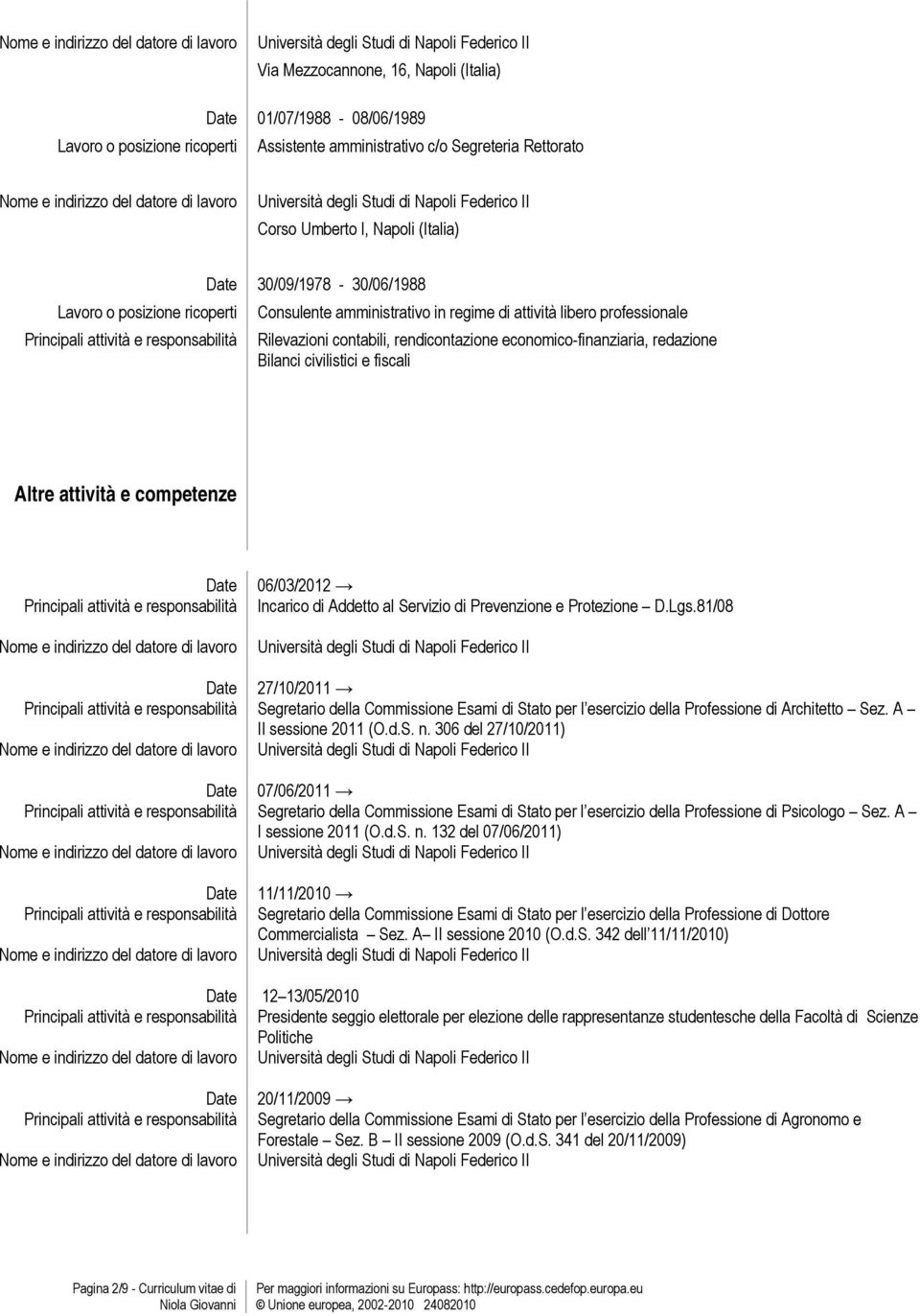 fiscali Altre attività e competenze 06/03/2012 Incarico di Addetto al Servizio di Prevenzione e Protezione D.Lgs.
