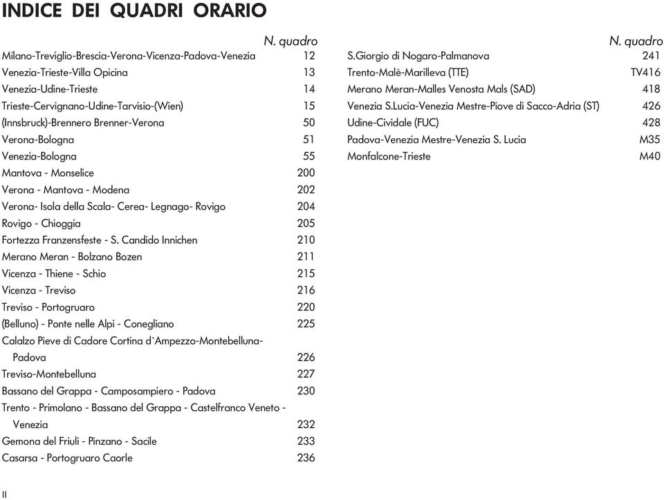 Venezi-Blgn 55 Mnflcne-Trieste M4 Mntv - Mnselice Vern - Mntv - Mden Vern- Isl dell Scl- Cere- egng- Rvig 4 Rvig - Chiggi 5 Frtezz Frnzensfeste - S Cndid Innichen Mern Mern - Blzn Bzen Vicenz -