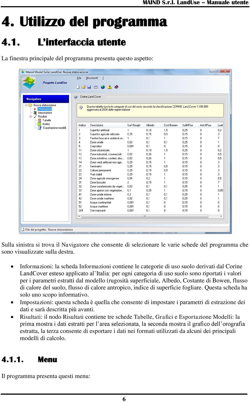 parametri estratti dal modello (rugosità superficiale, Albedo, Costante di Bowen, flusso di calore del suolo, flusso di calore antropico, indice di superficie fogliare.