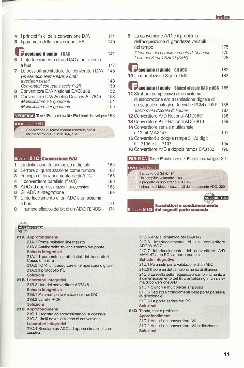 Moltiplicatore a 4 quadranti 147 148 148 150 152 153 154 155 Generazione di forme d'onda arbitrarie con il microcontrollore PIC16F84A, 151 Conversione dell'acquisizione di grandezze variabili nel