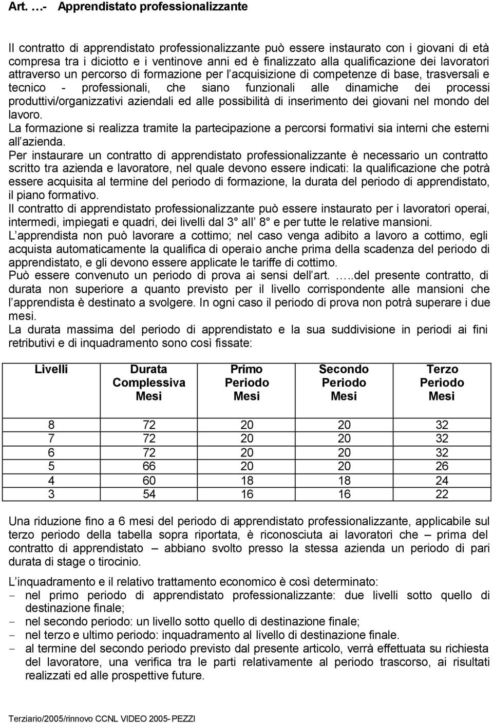 produttivi/organizzativi aziendali ed alle possibilità di inserimento dei giovani nel mondo del lavoro.