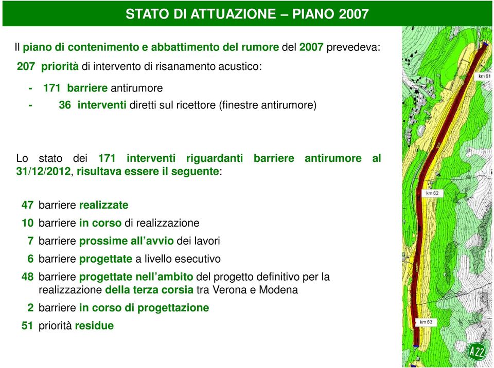 essere il seguente: 47 barriere realizzate 10 barriere in corso di realizzazione 7 barriere prossime all avvio dei lavori 6 barriere progettate a livello esecutivo