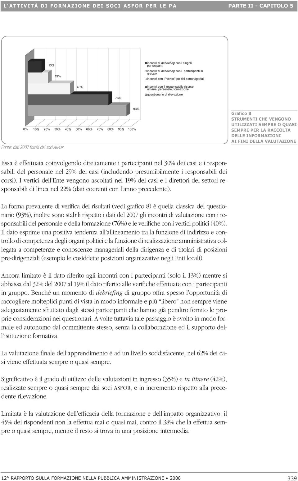 dati 2007 forniti dai soci ASFOR 93% Grafico 8 strumenti che vengono utilizzati sempre o quasi sempre per la raccolta delle informazioni ai fini della valutazione Essa è effettuata coinvolgendo