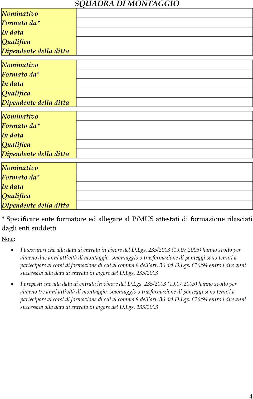 lavoratori che alla data di entrata in vigore del D.Lgs. 235/2003 (19.07.