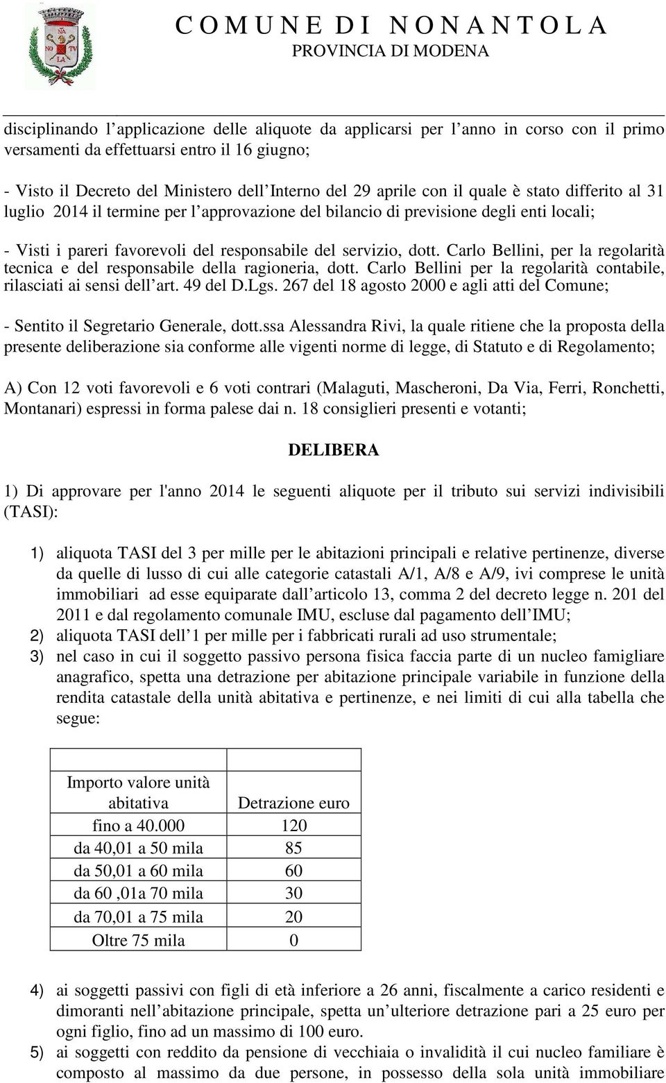 Carlo Bellini, per la regolarità tecnica e del responsabile della ragioneria, dott. Carlo Bellini per la regolarità contabile, rilasciati ai sensi dell art. 49 del D.Lgs.