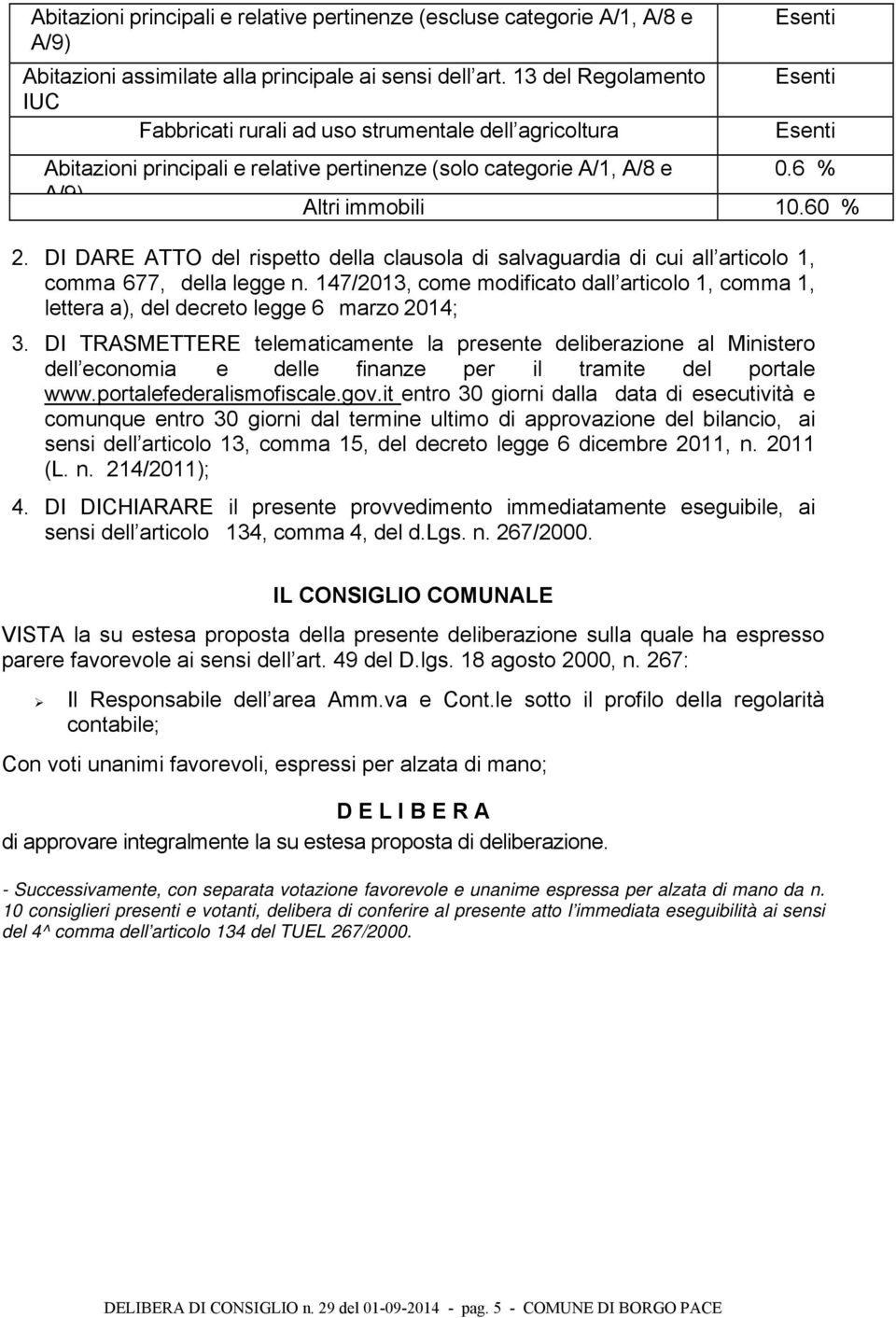 DI DARE ATTO del rispetto della clausola di salvaguardia di cui all articolo 1, comma 677, della legge n.