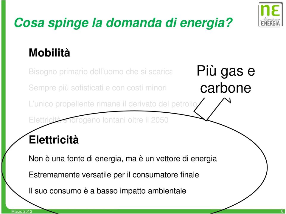 e con costi minori L unico propellente p rimane il derivato del petrolio Elettricità e idrogeno lontani