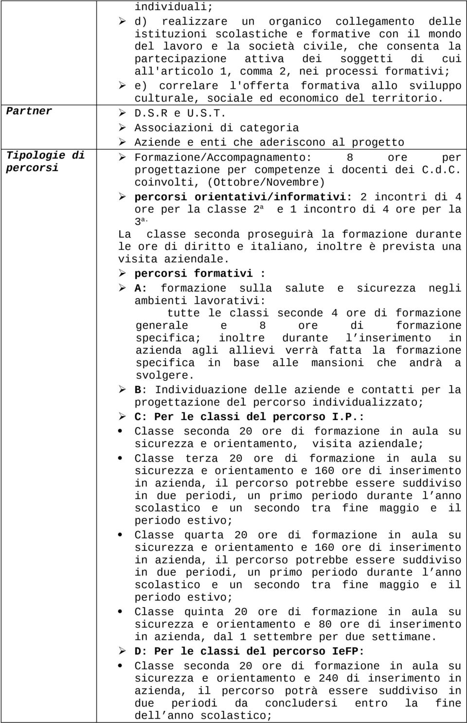 Associazioni di categoria Aziende e enti che aderiscono al progetto Formazione/Accompagnamento: 8 ore per progettazione per competenze i docenti dei C.