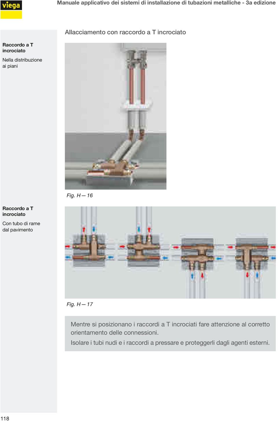 H 16 Raccordo a T incrociato Con tubo di rame dal pavimento Fig.