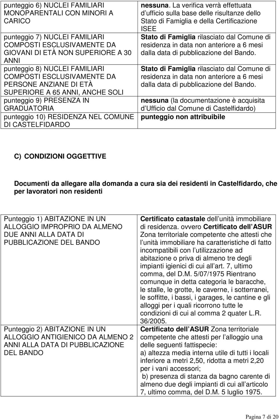 La verifica verrà effettuata d ufficio sulla base delle risultanze dello Stato di Famiglia e della Certificazione ISEE Stato di Famiglia rilasciato dal Comune di residenza in data non anteriore a 6