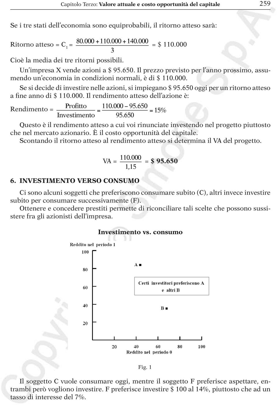 650 oggi per un ritorno atteso a fine anno di $ 110.000. Il rendimento atteso dell azione è: Rendimento = Profitto 110.000 95.650 = = 15% Investimento 95.