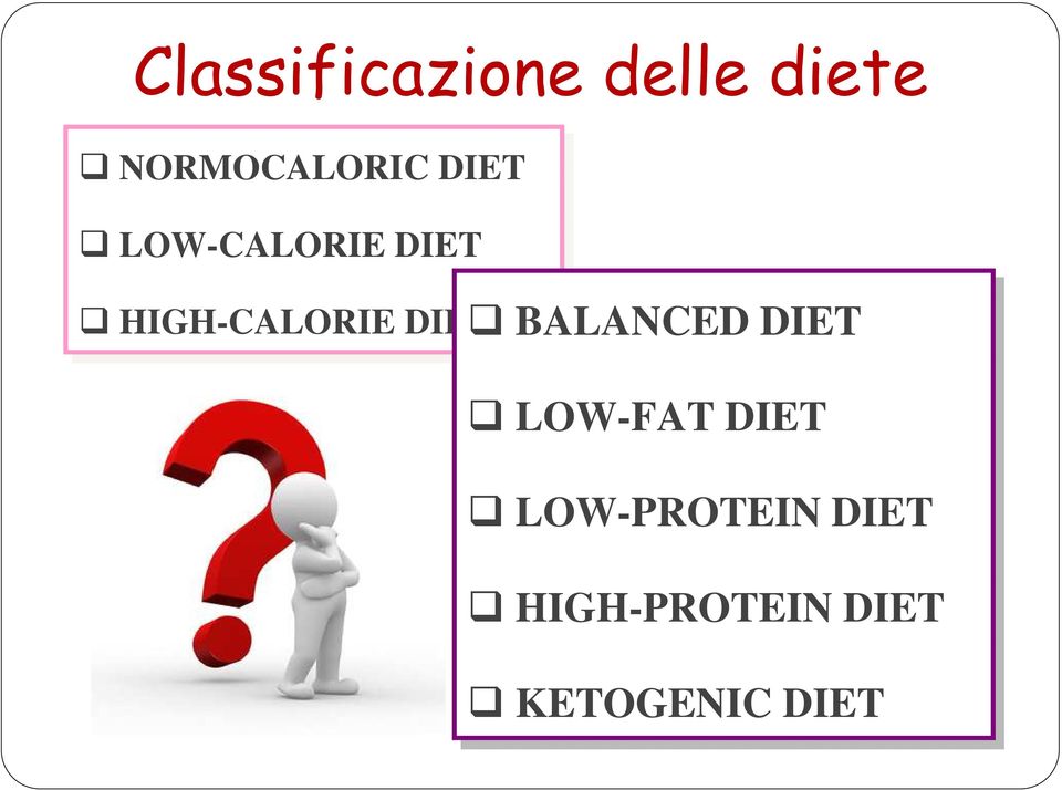 HIGH-CALORIE DIET BALANCED DIET LOW-FAT