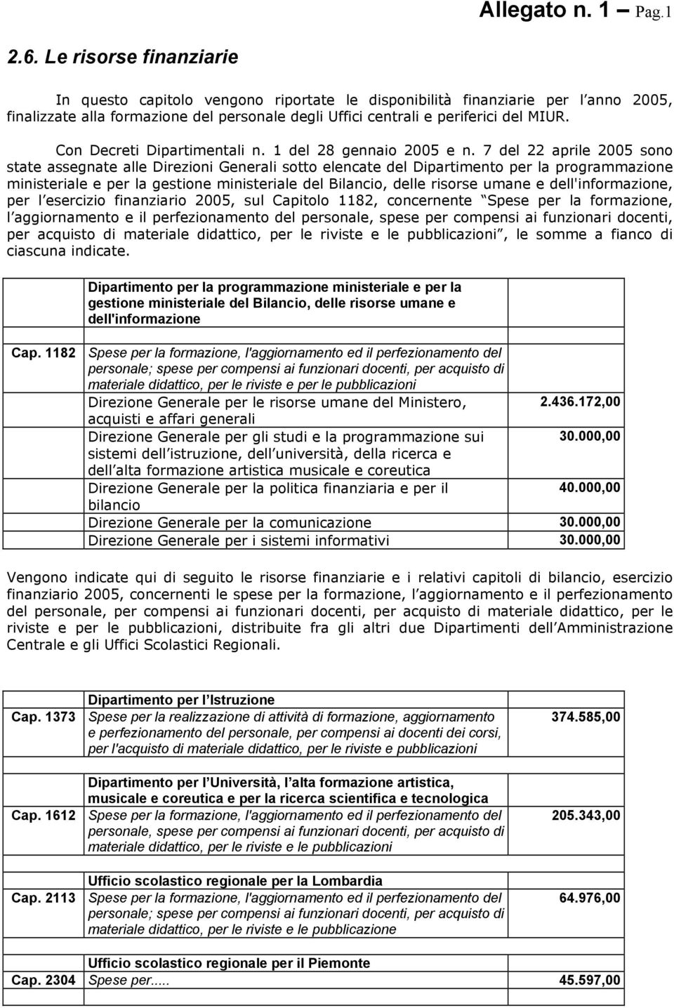 Con Decreti Dipartimentali n. 1 del 28 gennaio 2005 e n.