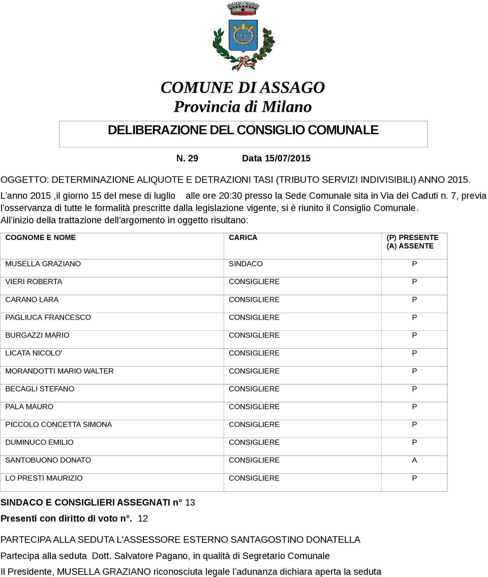 7, previa l osservanza di tutte le formalità prescritte dalla legislazione vigente, si è riunito il Consiglio Comunale.