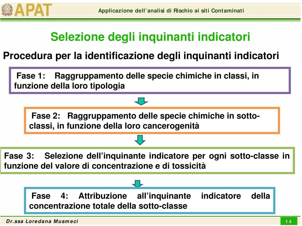 in funzione della loro cancerogenità Fase 3: Selezione dell inquinante indicatore per ogni sotto-classe in funzione del valore