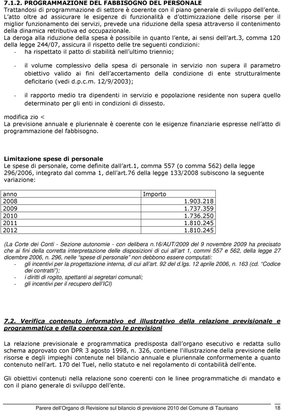 dinamica retributiva ed occupazionale. La deroga alla riduzione della spesa è possibile in quanto l ente, ai sensi dell art.