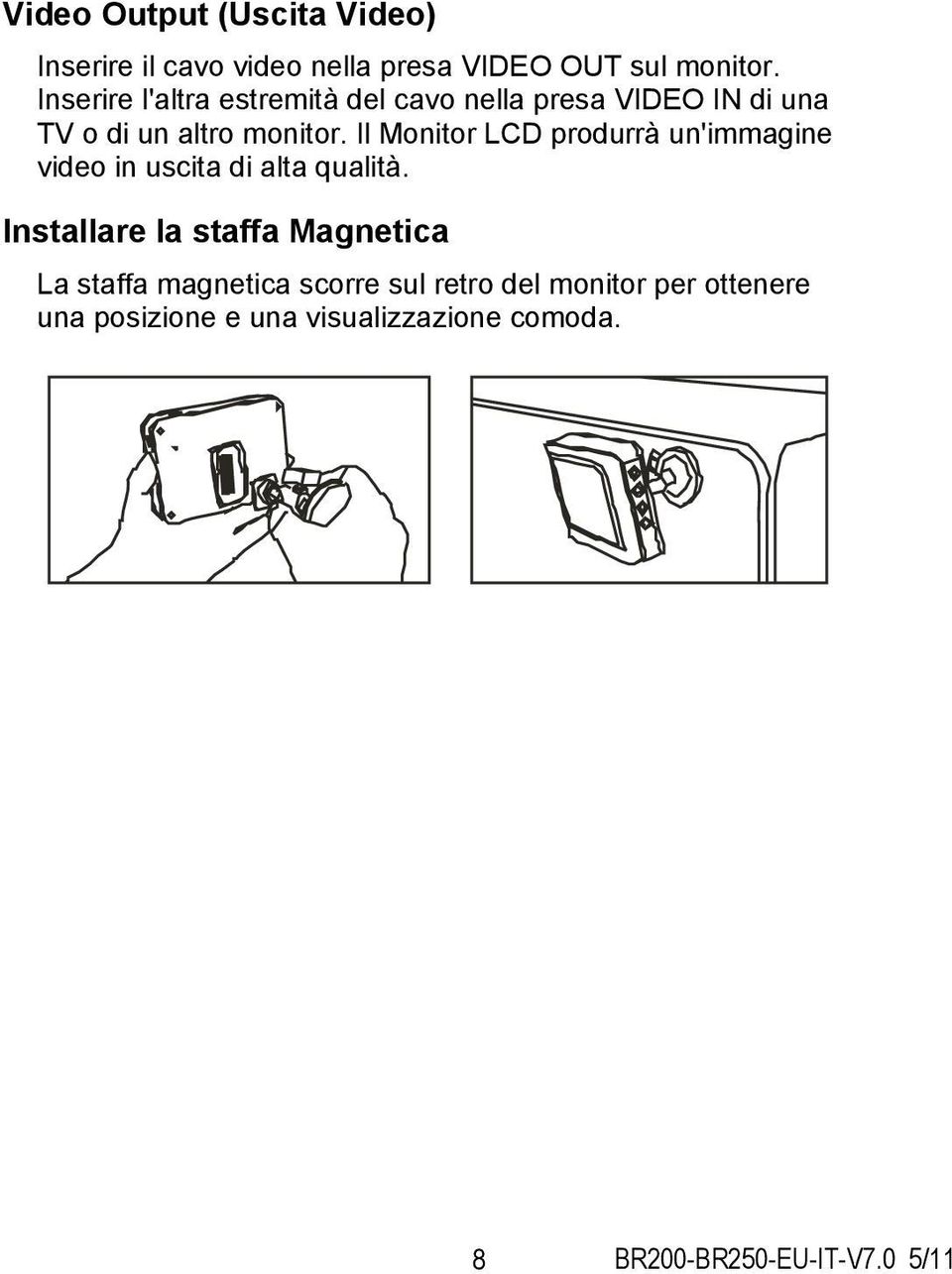 Il Monitor LCD produrrà un'immagine video in uscita di alta qualità.