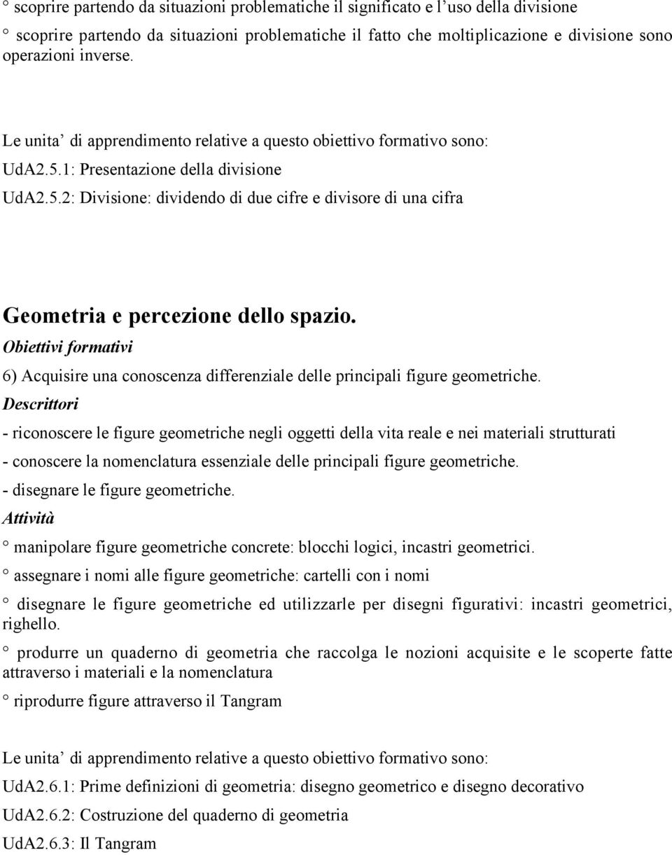 6) Acquisire una conoscenza differenziale delle principali figure geometriche.