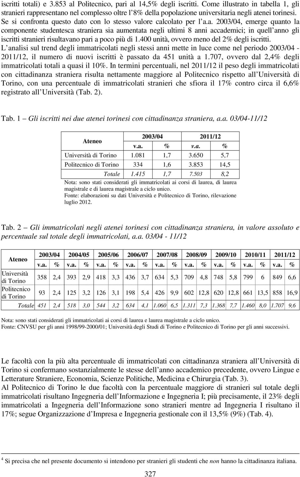 Se si confronta questo dato con lo stesso valore calcolato per l a.a. 2003/04, emerge quanto la componente studentesca straniera sia aumentata negli ultimi 8 anni accademici; in quell anno gli iscritti stranieri risultavano pari a poco più di 1.