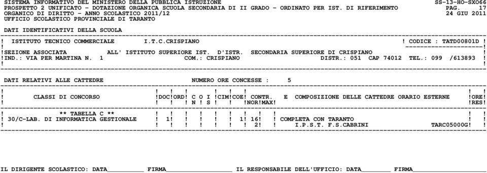 SECONDARIA SUPERIORE DI CRISPIANO!!IND.: VIA PER MARTINA N. 1 COM.: CRISPIANO DISTR.: 051 CAP 74012 TEL.: 099 /613893!