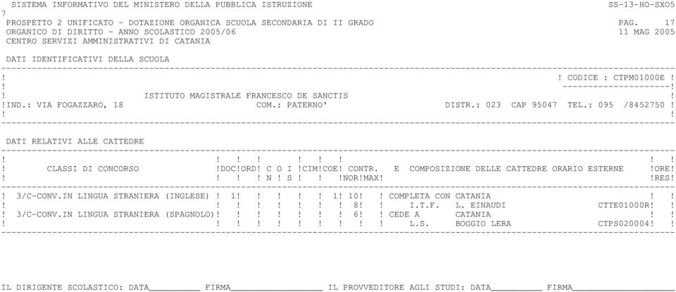 S!NOR!MAXRES!! 3/C-CONV.IN LINGUA STRANIERA (INGLESE)! 1! 1! 10 COMPLETA CON CATANIA 8 I.T.F. L. EINAUDI CTTE01000R! 3/C-CONV.IN LINGUA STRANIERA (SPAGNOLO)!