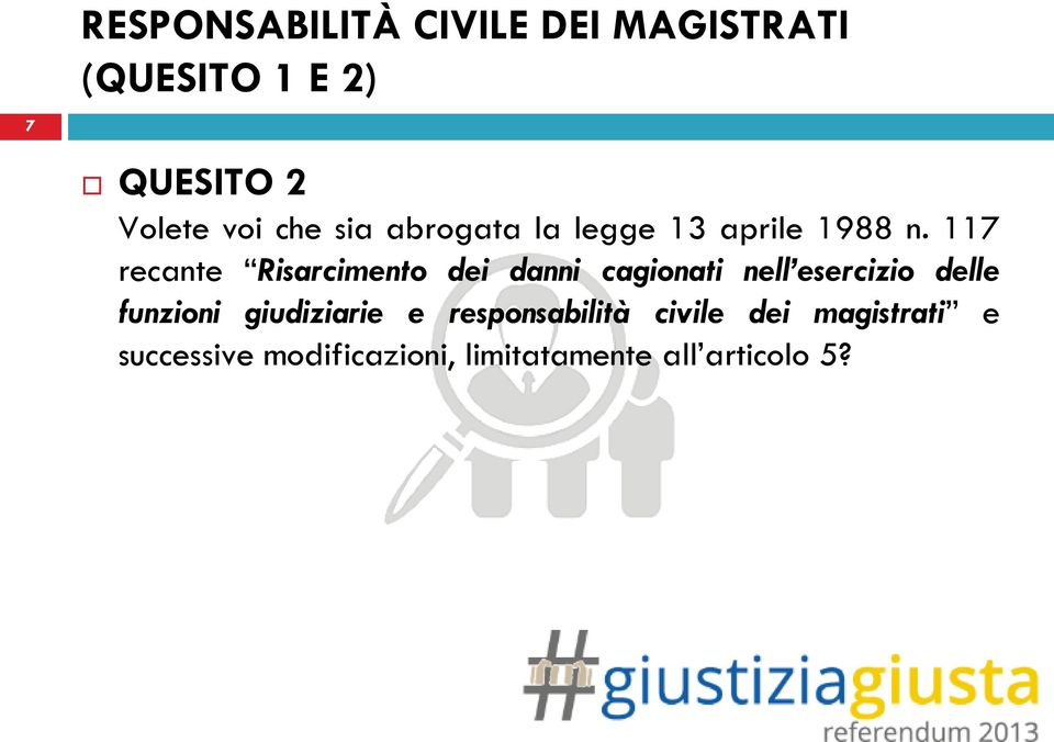 117 recante Risarcimento dei danni cagionati nell esercizio delle funzioni