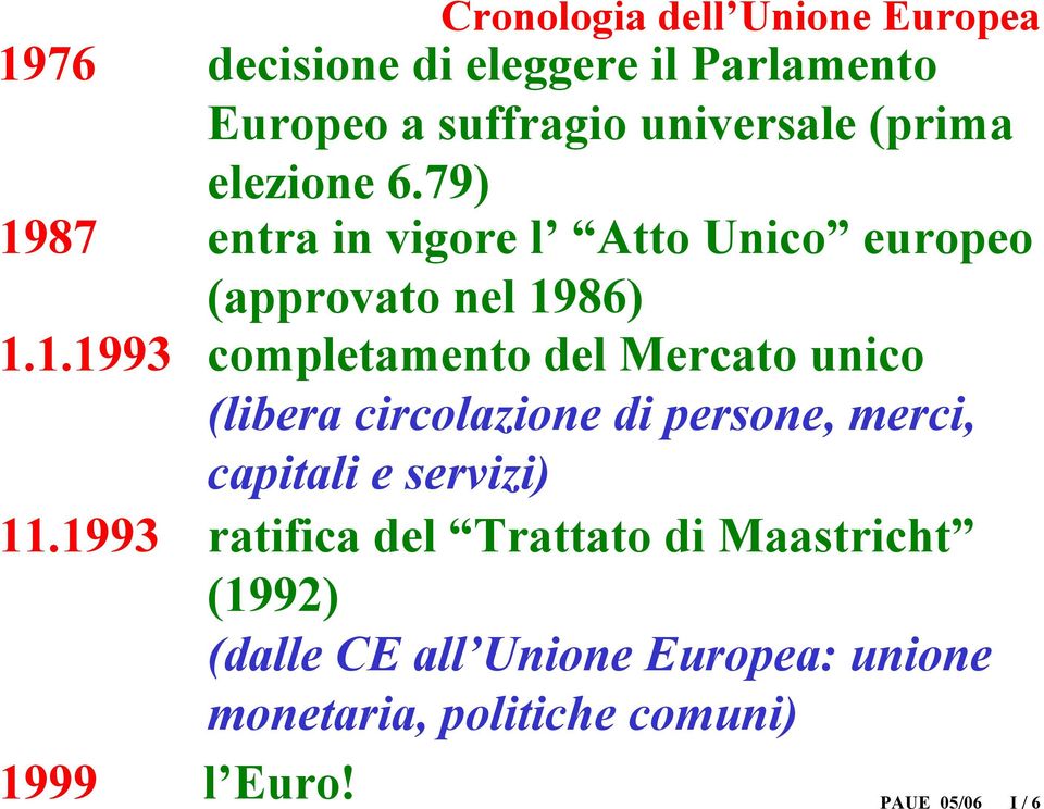 87 entra in vigore l Atto Unico europeo (approvato nel 19