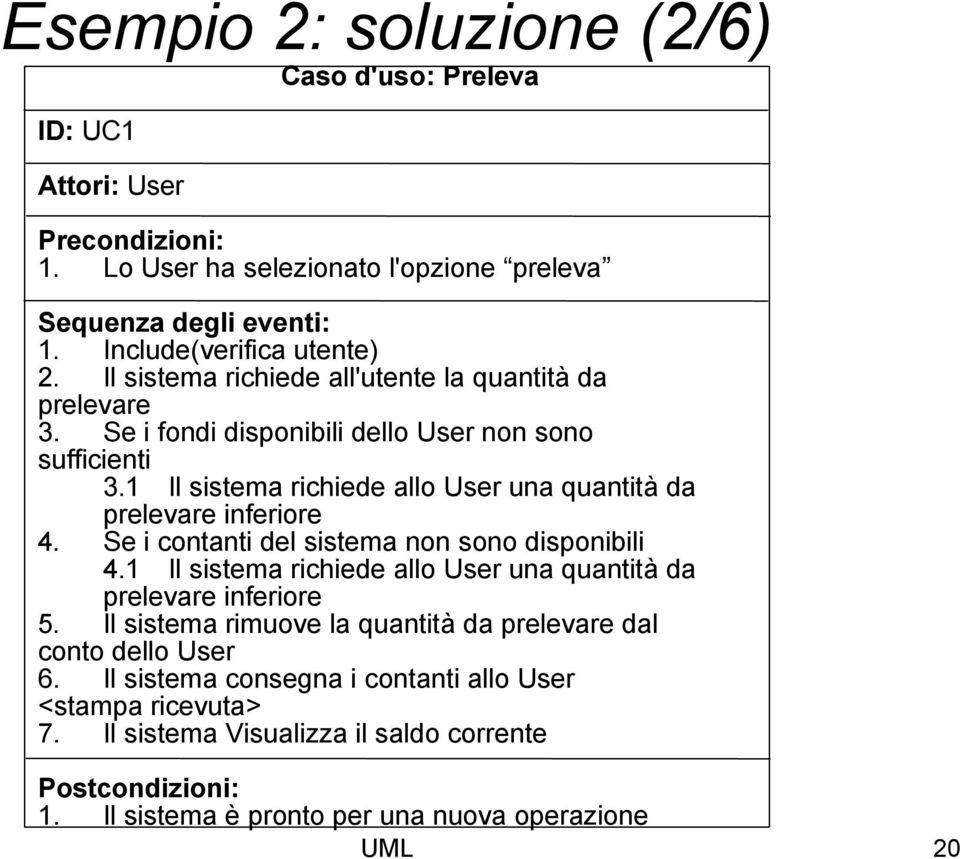 1 Il sistema richiede allo User una quantità da prelevare inferiore 4. Se i contanti del sistema non sono disponibili 4.