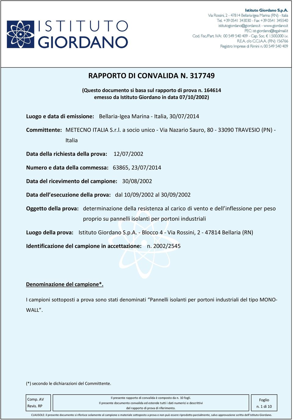 317749 (Questo documento si basa sul rapporto di prova n.