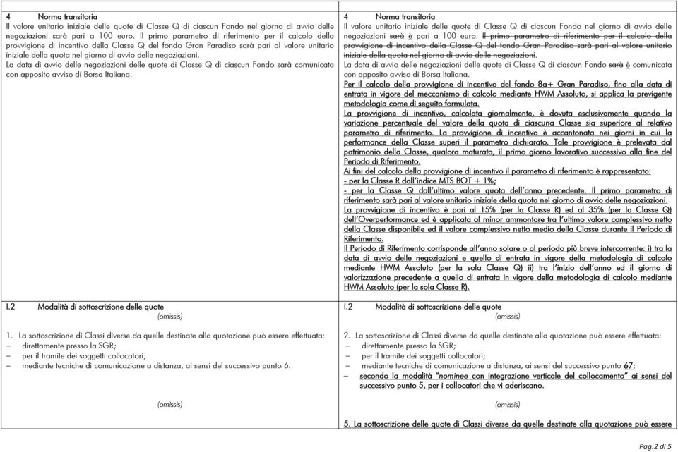 negoziazioni. La data di avvio delle negoziazioni delle quote di Classe Q di ciascun Fondo sarà comunicata con apposito avviso di Borsa Italiana. I.2 Modalità di sottoscrizione delle quote 1.