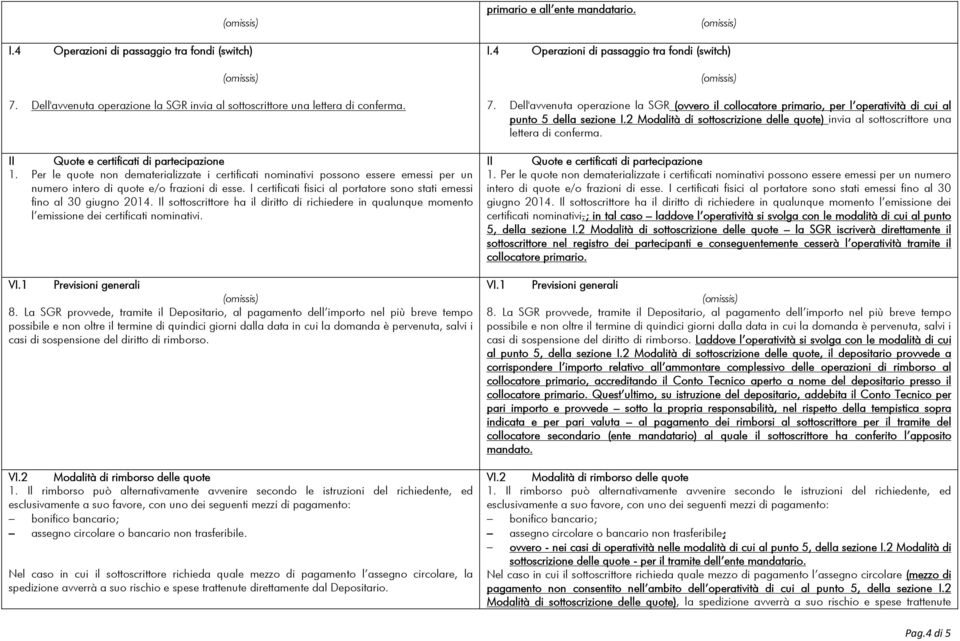 I certificati fisici al portatore sono stati emessi fino al 30 giugno 2014. Il sottoscrittore ha il diritto di richiedere in qualunque momento l emissione dei certificati nominativi. VI.