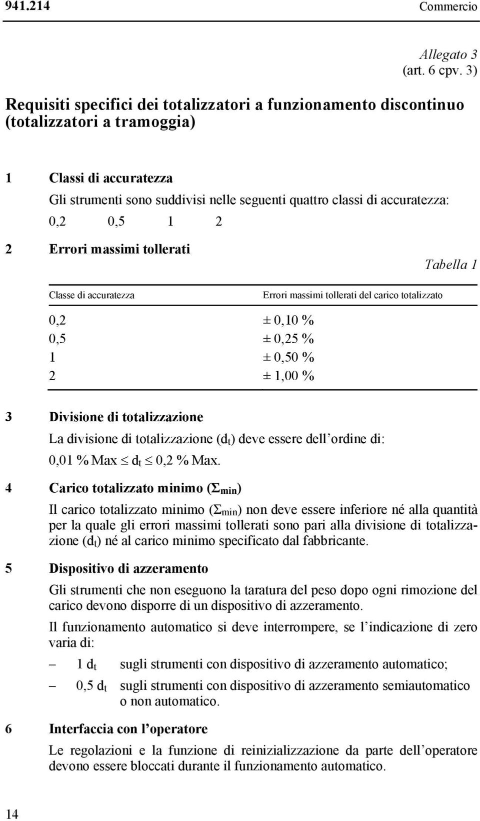 0,5 1 2 2 Errori massimi tollerati Classe di accuratezza Errori massimi tollerati del carico totalizzato Tabella 1 0,2 ± 0,10 % 0,5 ± 0,25 % 1 ± 0,50 % 2 ± 1,00 % 3 Divisione di totalizzazione La