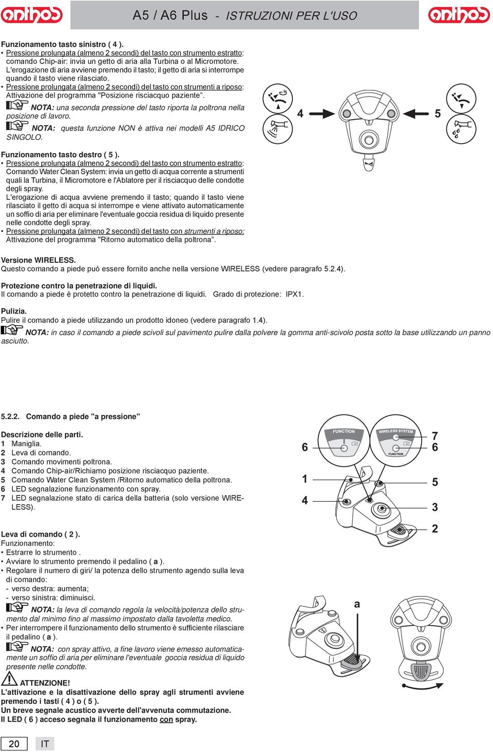 Pressione prolungt (lmeno 2 secondi) del tsto con strumenti riposo: Attivzione del progrmm "Posizione riscicquo pziente. NOTA: un second pressione del tsto riport l poltron nell posizione di lvoro.