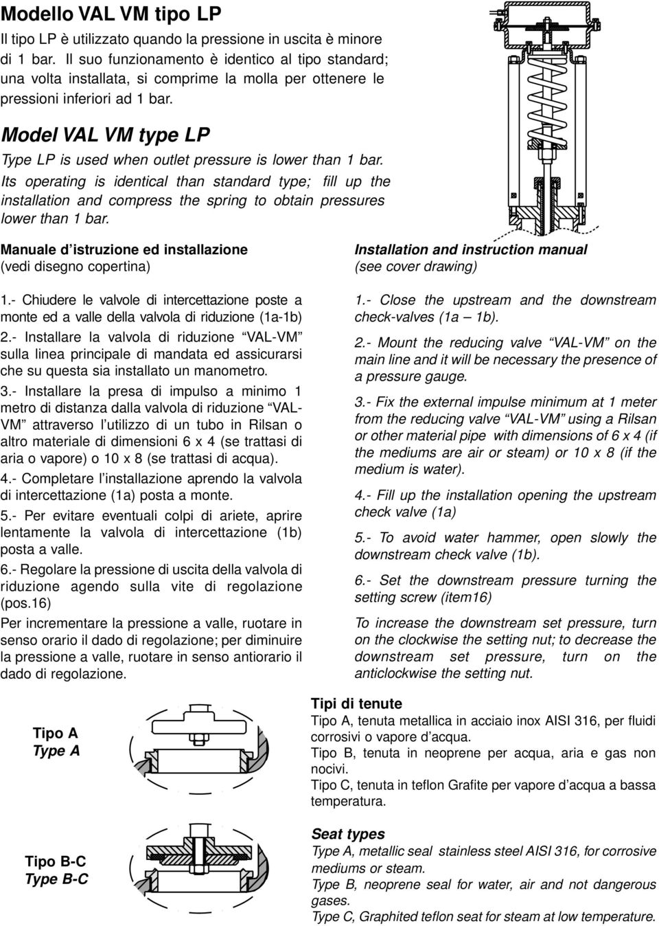 Model VAL VM type LP Type LP is used when outlet pressure is lower than 1 bar.