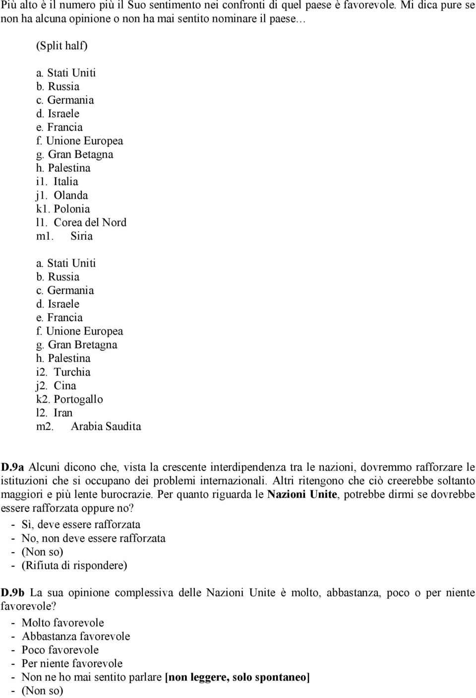 Palestina i2. Turchia j2. Cina k2. Portogallo l2. Iran m2. Arabia Saudita D.