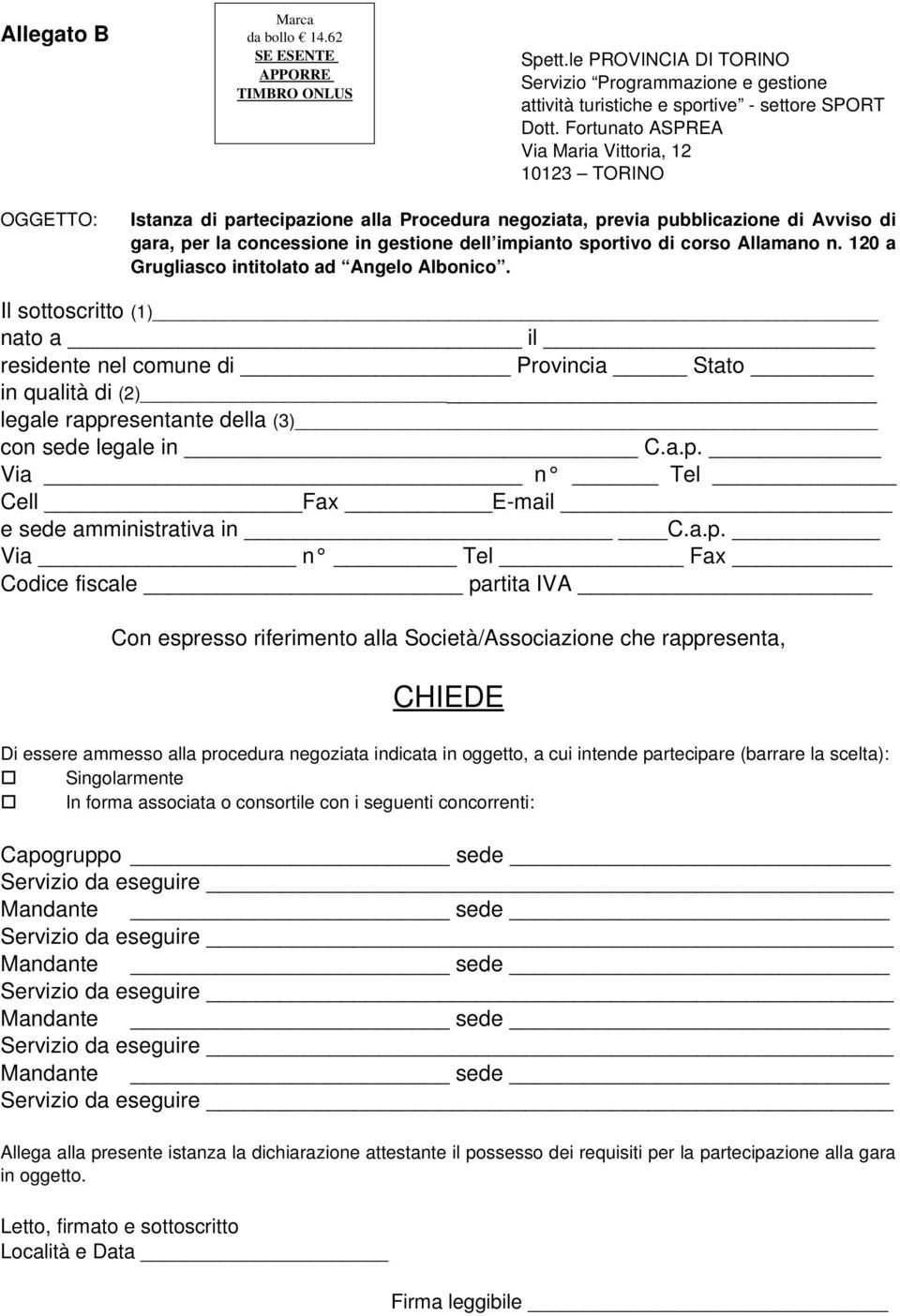 sportivo di corso Allamano n. 120 a Grugliasco intitolato ad Angelo Albonico.