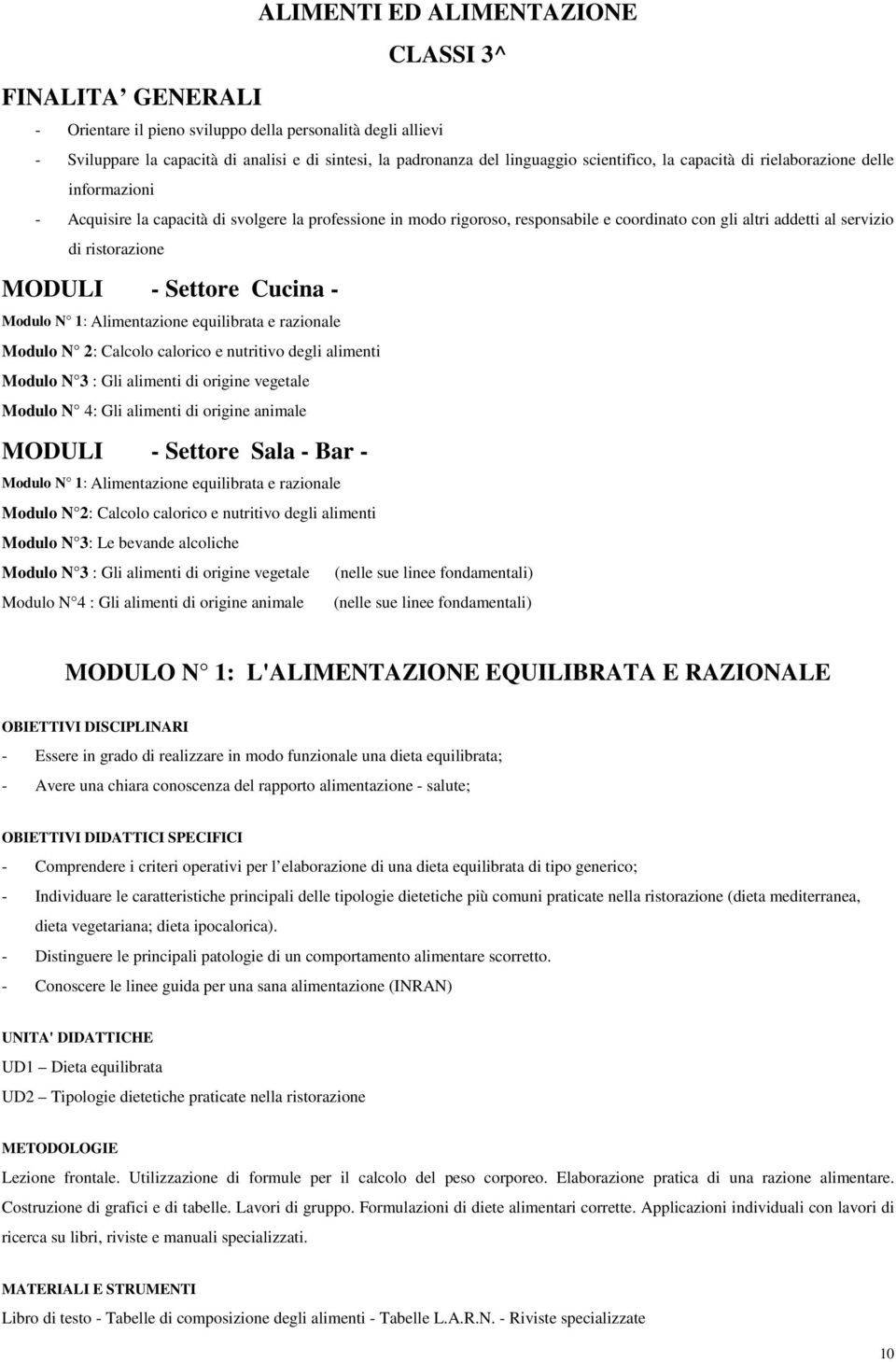 ristorazione MODULI - Settore Cucina - Modulo N 1: Alimentazione equilibrata e razionale Modulo N 2: Calcolo calorico e nutritivo degli alimenti Modulo N 3 : Gli alimenti di origine vegetale Modulo N