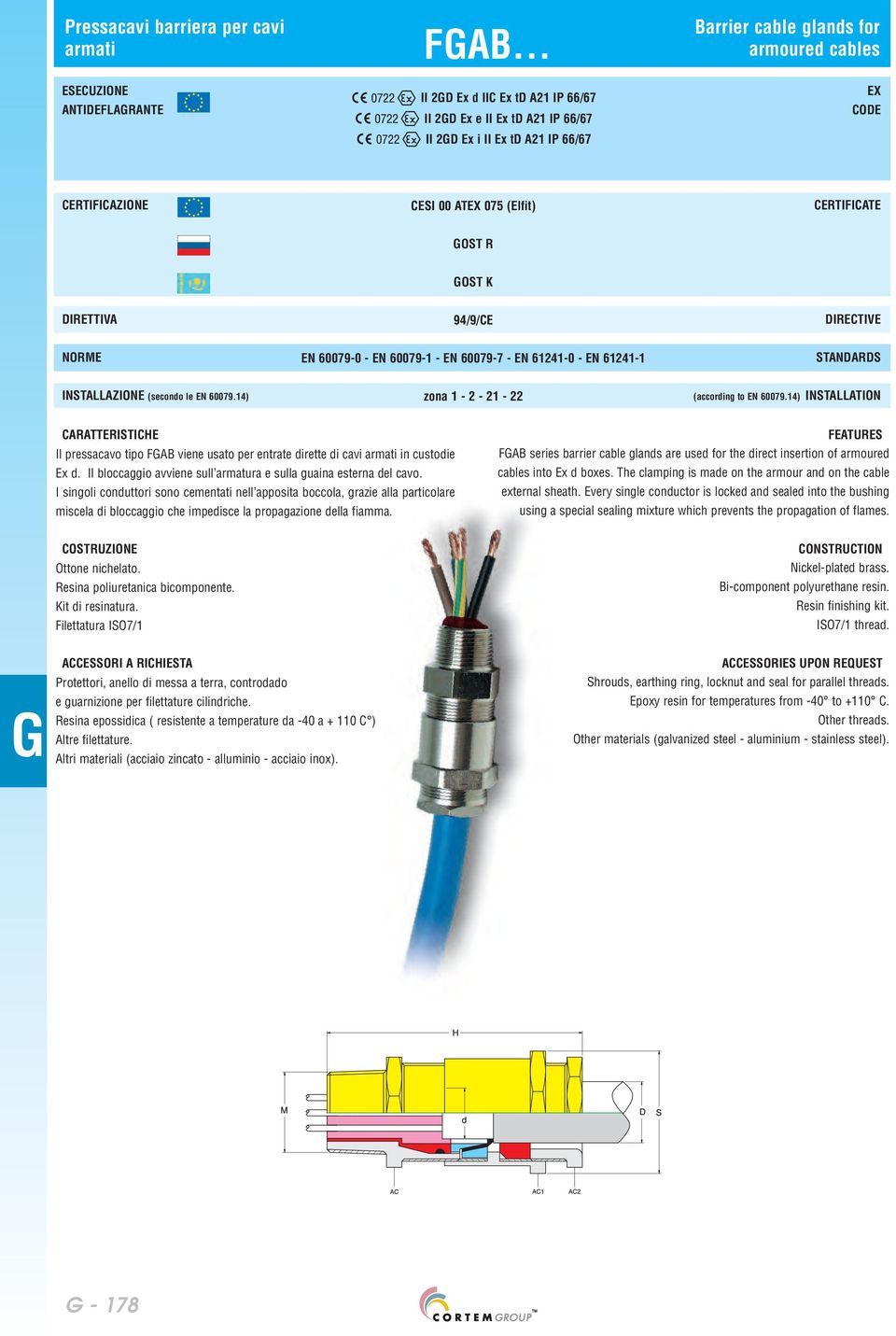 CERTIFICATE OST R OST K DIRETTIVA 94/9/CE DIRECTIVE NORME EN 600790 EN 600791 EN 600797 EN 612410 EN 612411 STANDARDS INSTALLAZIONE (secondo le EN 60079.14) zona 1 2 21 22 (according to EN 60079.