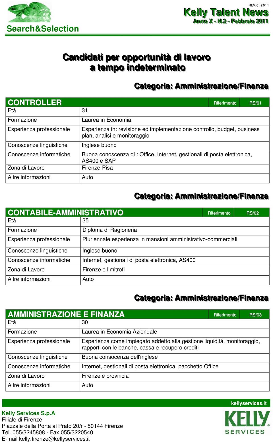 implementazione controllo, budget, business plan, analisi e monitoraggio Inglese buono Buona conoscenza di : Office, Internet, gestionali di posta elettronica, AS400 e SAP Firenze-Pisa