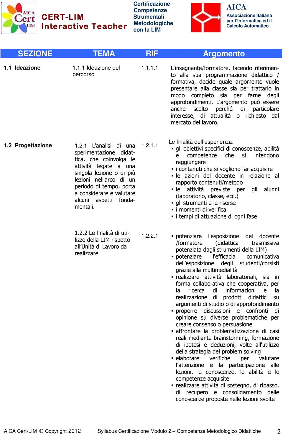 2 Progettazione 1.2.1 L'analisi di una sperimentazione didattica, che coinvolga le attività legate a una singola lezione o di più lezioni nell'arco di un periodo di tempo, porta a considerare e