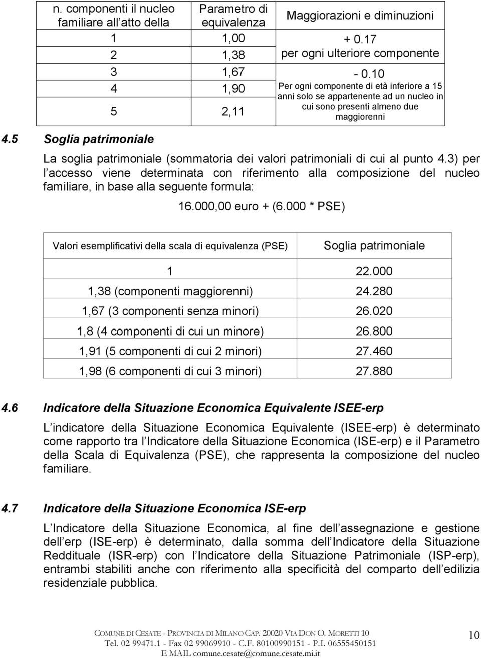 5 Soglia patrimoniale La soglia patrimoniale (sommatoria dei valori patrimoniali di cui al punto 4.