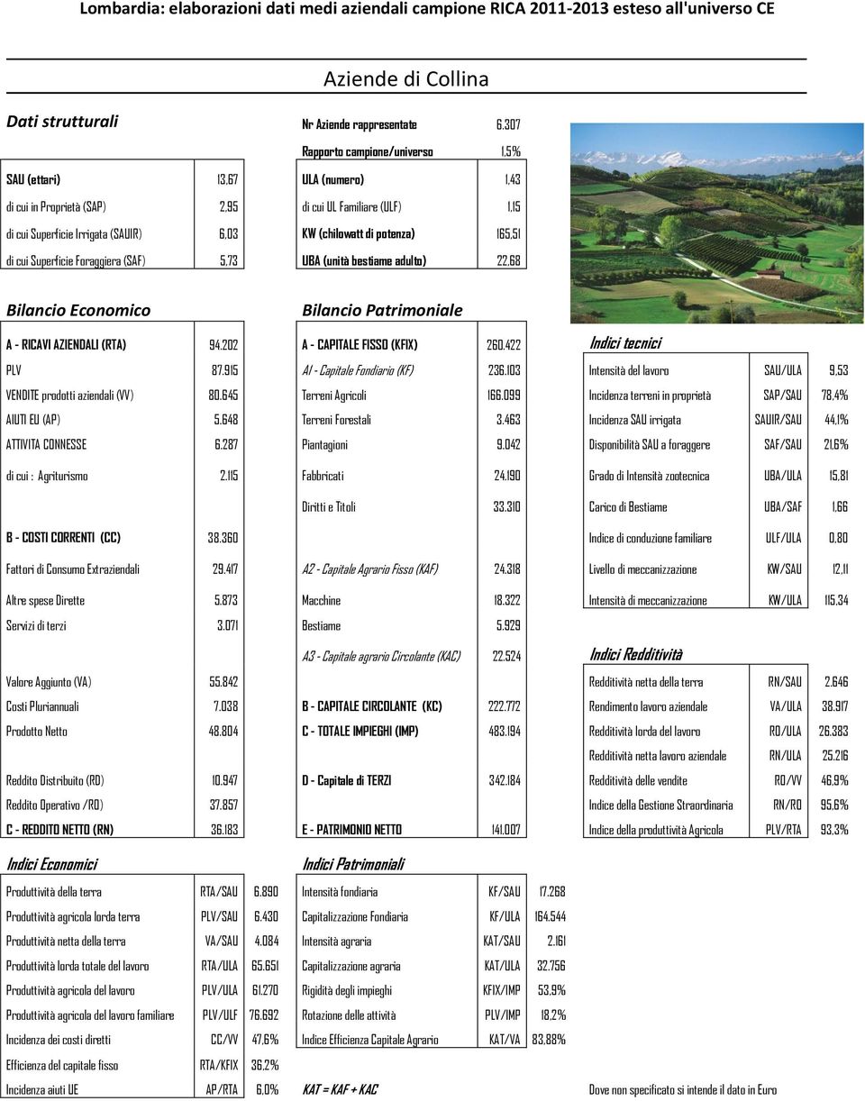 potenza) 165,51 di cui Superficie Foraggiera (SAF) 5,73 UBA (unità bestiame adulto) 22,68 A - RICAVI AZIENDALI (RTA) 94.202 A - CAPITALE FISSO (KFIX) 260.422 Indici tecnici PLV 87.