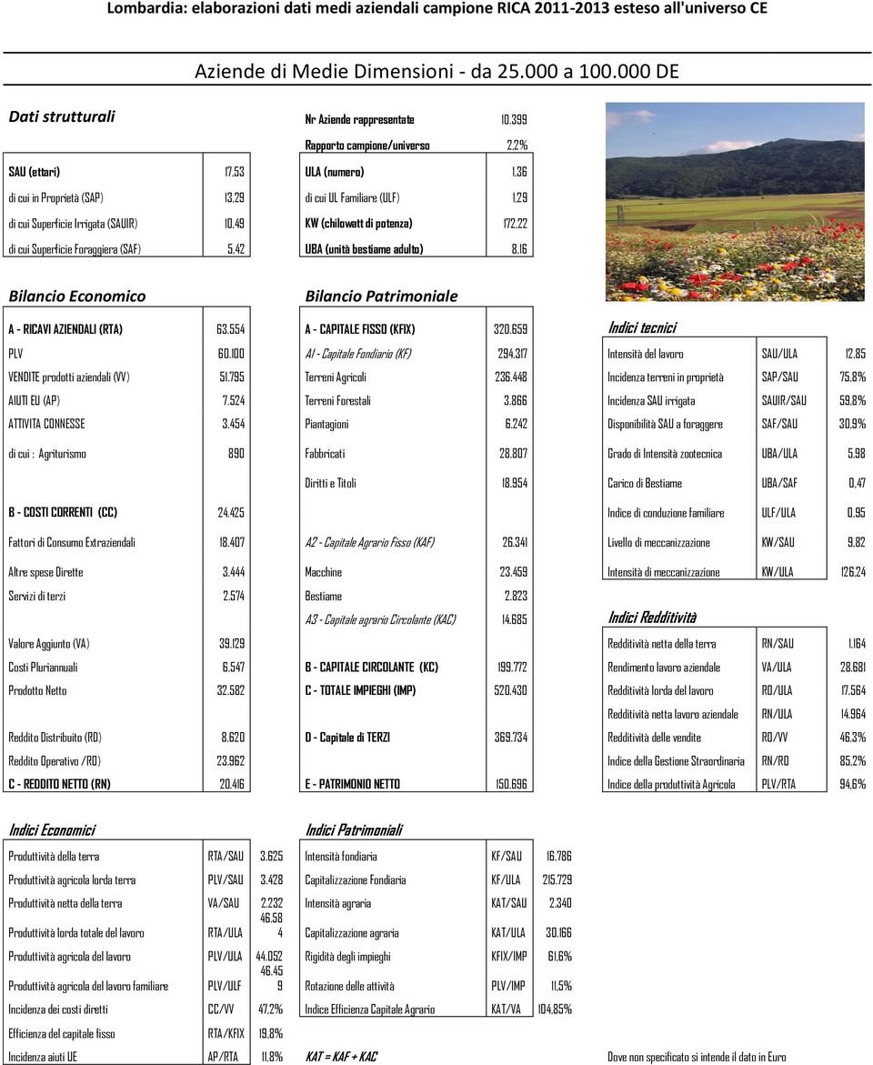 potenza) 172,22 di cui Superficie Foraggiera (SAF) 5,42 UBA (unità bestiame adulto) 8,16 A - RICAVI AZIENDALI (RTA) 63.554 A - CAPITALE FISSO (KFIX) 320.659 Indici tecnici PLV 60.