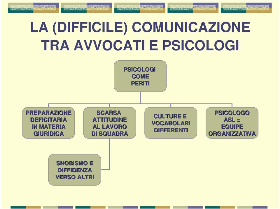 ATTITUDINE AL LAVORO DI SQUADRA CULTURE E VOCABOLARI DIFFERENTI